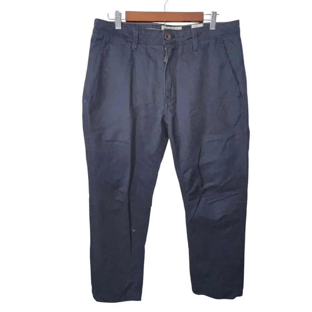Fat Face Pants Mens 34x25 Flat Front Straight Leg Navy‎ Blue Chino